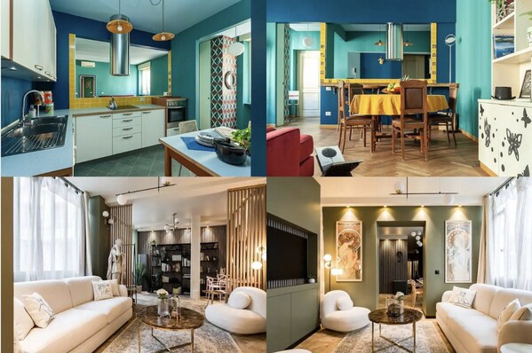 左上右上:米兰的撞色艺术公寓;左下右下:巴黎运河旁的浪漫法式公寓